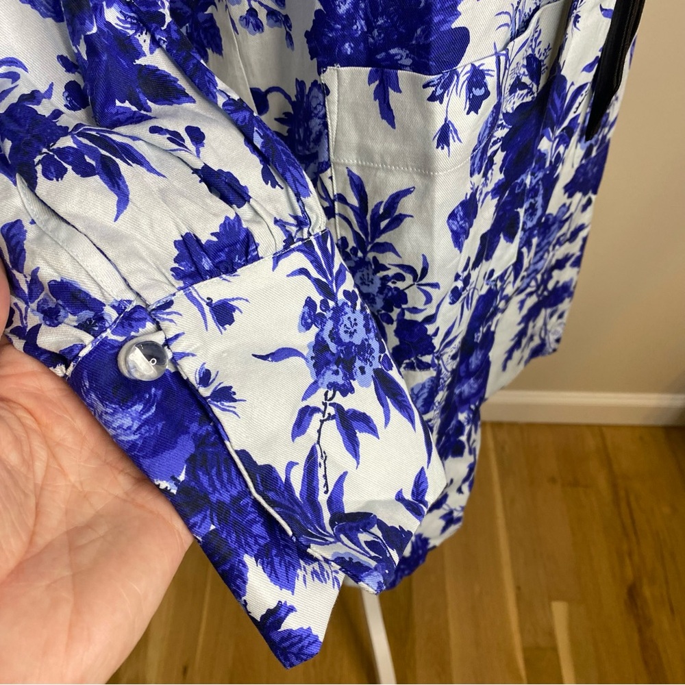 Tuckernuck Blue and White Floral Long-Sleeve Mini Dress with Black Bow - Picture 8 of 16